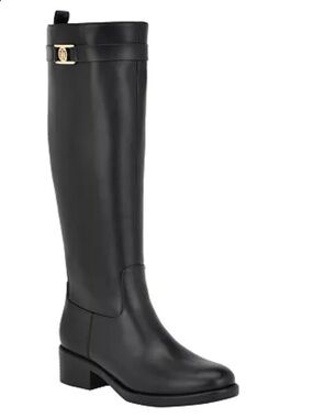 Tommy Hilfiger Black Over-the-Knee Riding Boots with Gold Accent